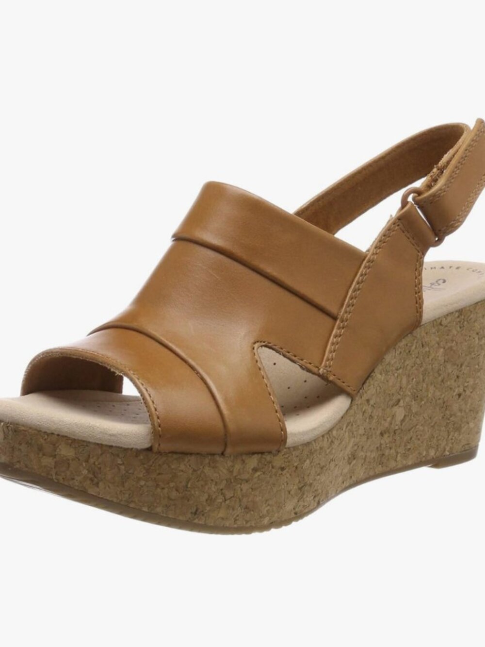 NEW! Clarks Collection Annadel Ivory Leather Platform Cork Wedge Sandal Tan 6